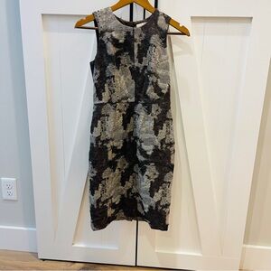 Banana Republic Brown Grey Metallic Gold Camo Sleeveless Empire Sheath Dress 2P